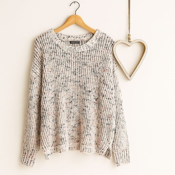 Cable & Gauge Womens Plus Size 3X Ribbed Knit Marled Confetti Sweater Off White - Picture 1 of 11